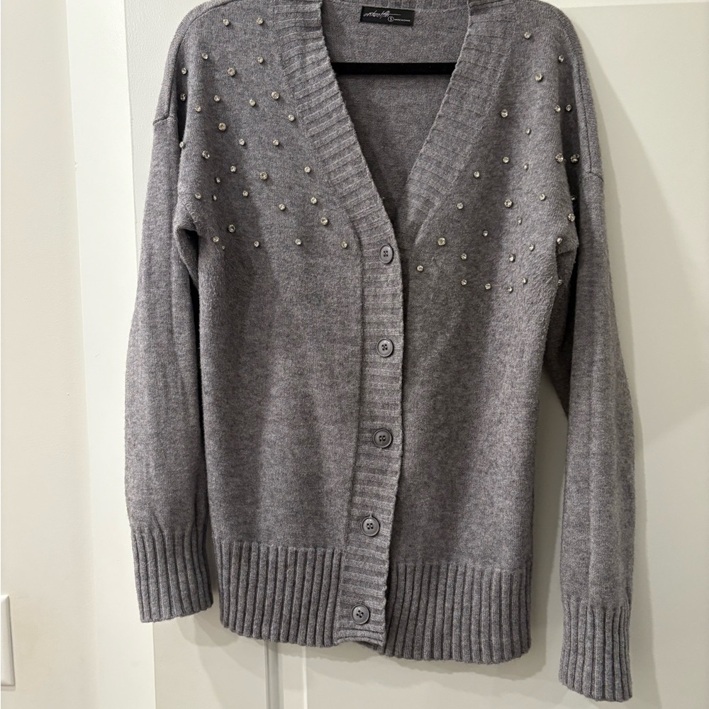 Gray Sweater with Pearl Accents